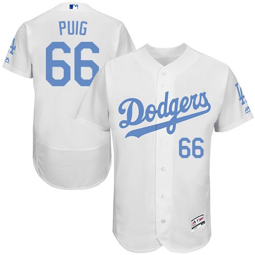 Dodgers #66 Yasiel Puig White Flexbase Authentic Collection Father's Day Stitched MLB Jersey